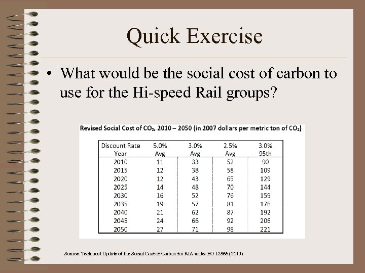 Quick Exercise • What would be the social cost of carbon to use for