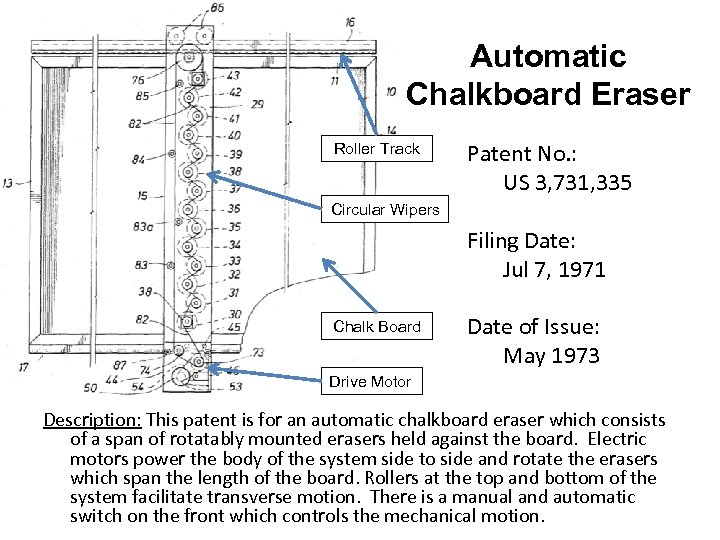 Automatic Chalkboard Eraser Roller Track Patent No. : US 3, 731, 335 Circular Wipers