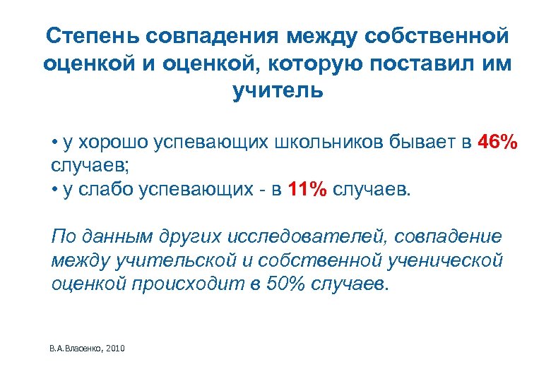 Степень совпадения между собственной оценкой и оценкой, которую поставил им учитель • у хорошо