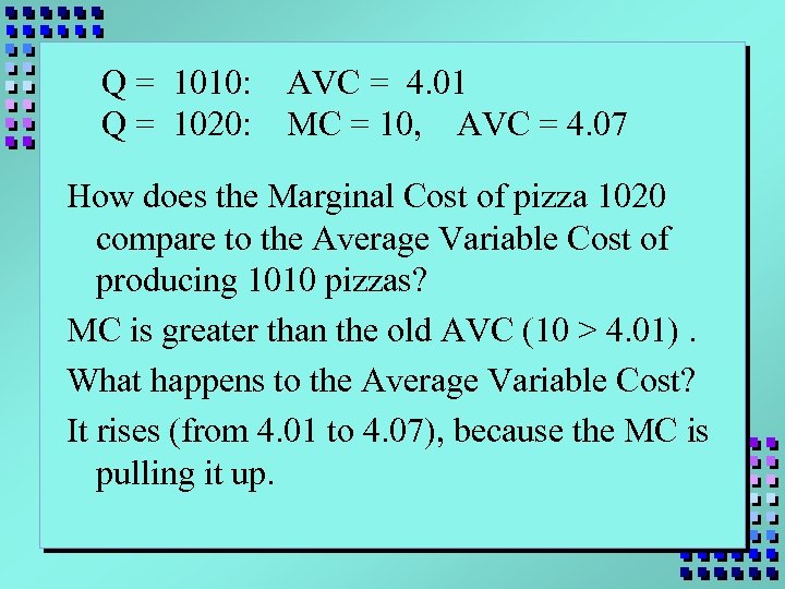 Q = 1010: Q = 1020: AVC = 4. 01 MC = 10, AVC
