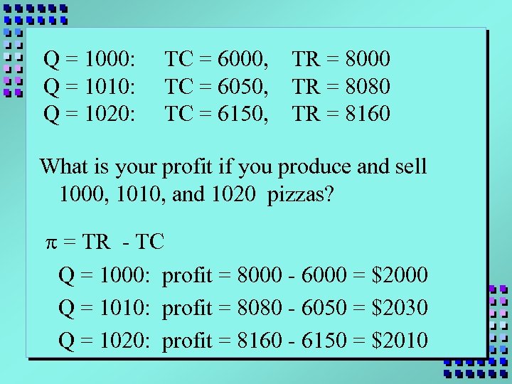 Q = 1000: Q = 1010: Q = 1020: TC = 6000, TC =