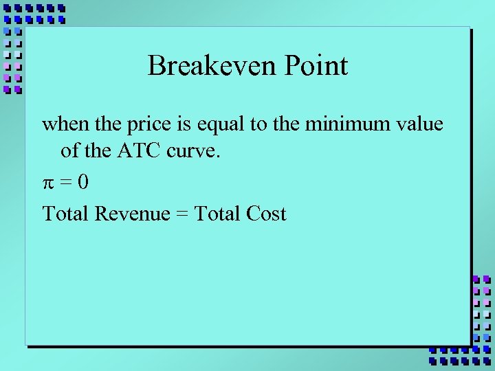 Breakeven Point when the price is equal to the minimum value of the ATC