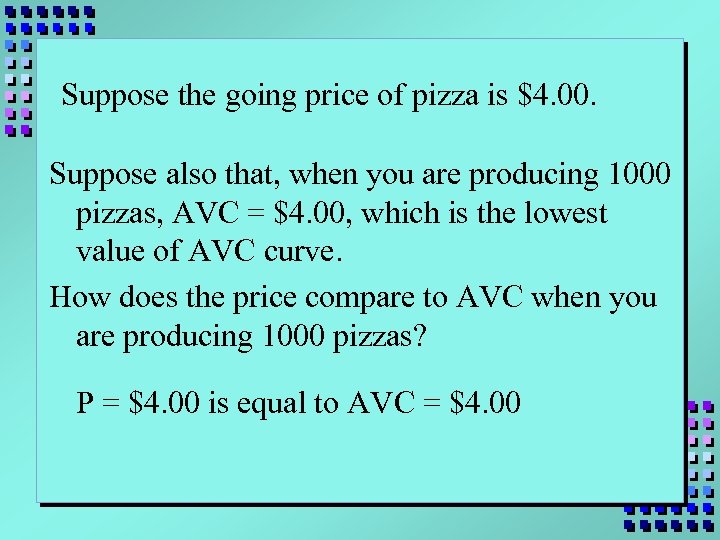 Suppose the going price of pizza is $4. 00. Suppose also that, when you
