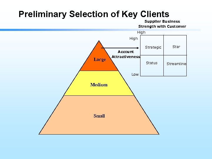 Preliminary Selection of Key Clients Supplier Business Strength with Customer High Strategic Large Account