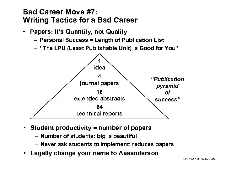 Bad Career Move #7: Writing Tactics for a Bad Career • Papers: It’s Quantity,