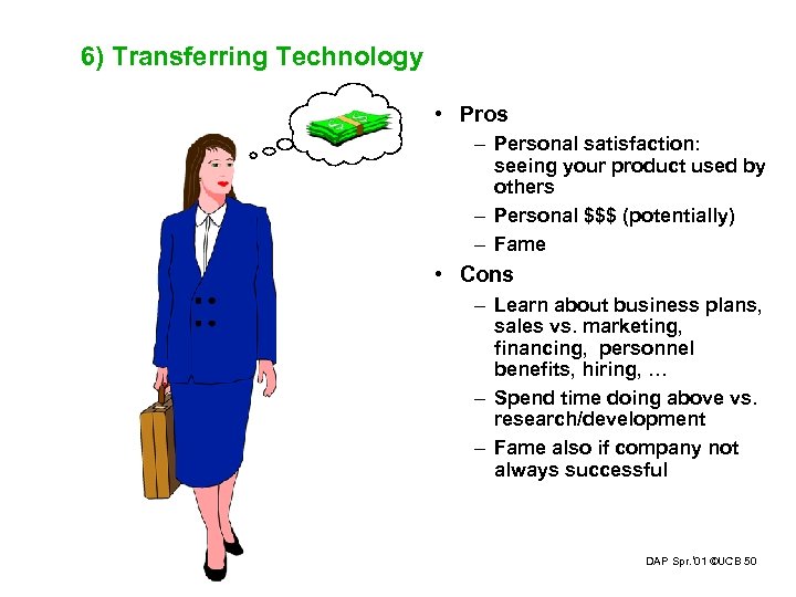 6) Transferring Technology • Pros – Personal satisfaction: seeing your product used by others