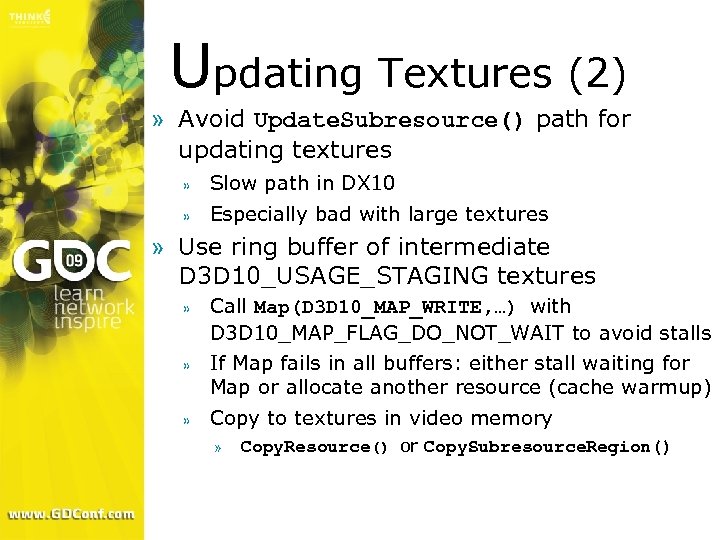 Updating Textures (2) » Avoid Update. Subresource() path for updating textures » Slow path