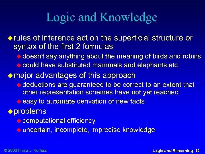 Logic and Knowledge u rules of inference act on the superficial structure or syntax