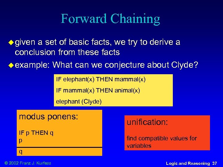 Forward Chaining u given a set of basic facts, we try to derive a