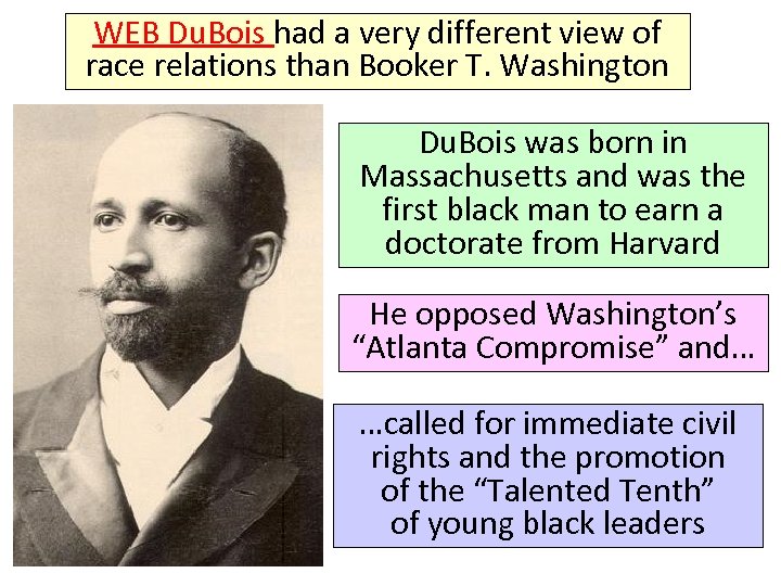 WEB Du. Bois had a very different view of race relations than Booker T.