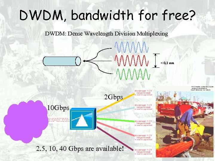 DWDM, bandwidth for free? DWDM: Dense Wavelength Division Multiplexing < 0, 1 nm 2