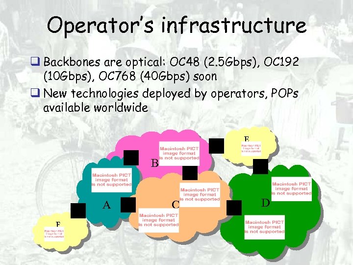 Operator’s infrastructure Backbones are optical: OC 48 (2. 5 Gbps), OC 192 (10 Gbps),