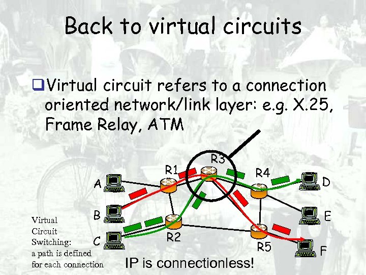 Back to virtual circuits Virtual circuit refers to a connection oriented network/link layer: e.