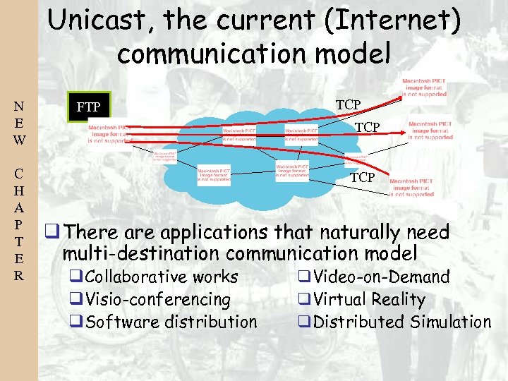 Unicast, the current (Internet) communication model N E W C H A P T