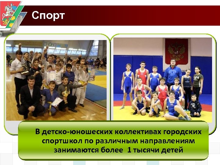 Спорт В детско-юношеских коллективах городских спортшкол по различным направлениям занимаются более 1 тысячи детей