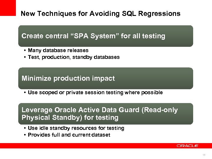 New Techniques for Avoiding SQL Regressions Create central “SPA System” for all testing •