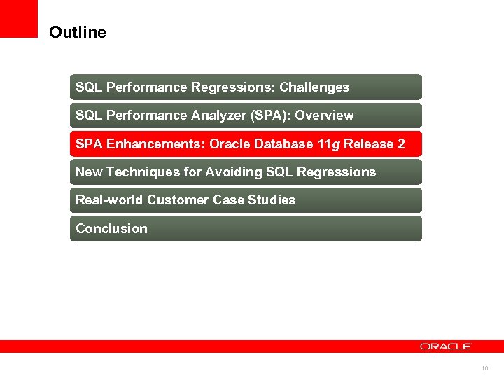 Outline SQL Performance Regressions: Challenges SQL Performance Analyzer (SPA): Overview SPA Enhancements: Oracle Database