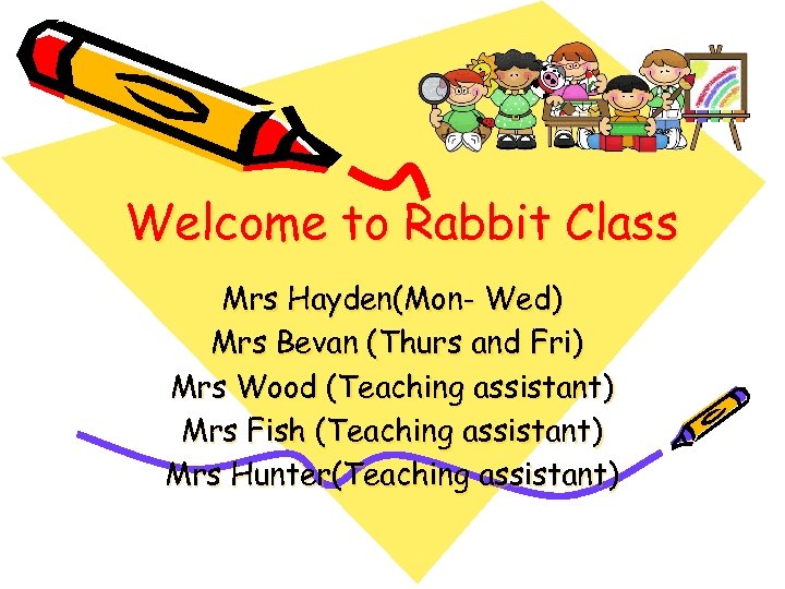 Welcome to Rabbit Class Mrs Hayden(Mon- Wed) Mrs Bevan (Thurs and Fri) Mrs Wood