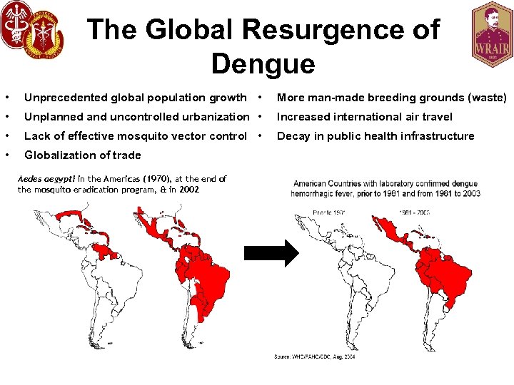 The Global Resurgence of Dengue • Unprecedented global population growth • More man-made breeding