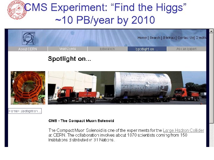 CMS Experiment: “Find the Higgs” ~10 PB/year by 2010 