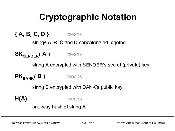 Cryptographic Notation { A, B, C, D } means strings A, B, C and