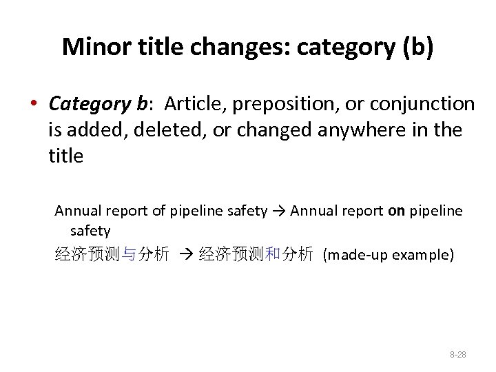 Minor title changes: category (b) • Category b: Article, preposition, or conjunction is added,