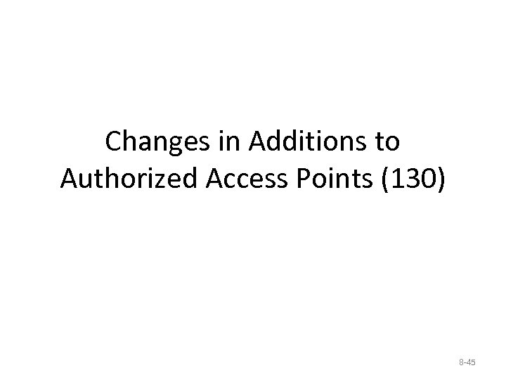Changes in Additions to Authorized Access Points (130) 8 -45 