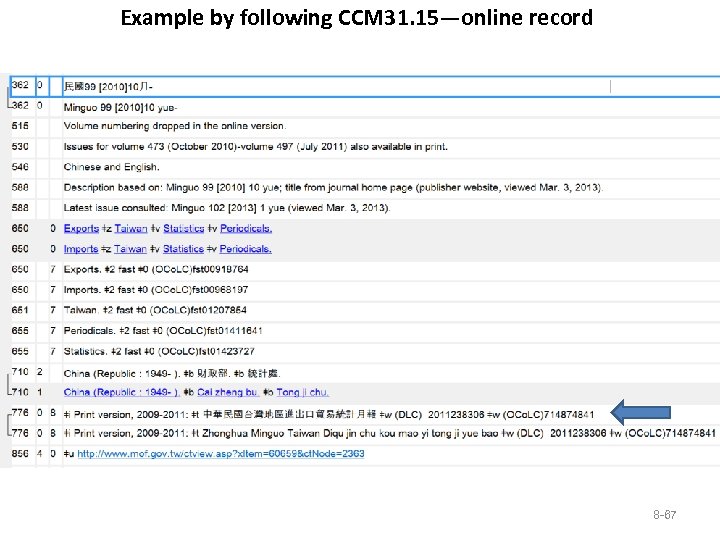 Example by following CCM 31. 15—online record 8 -67 