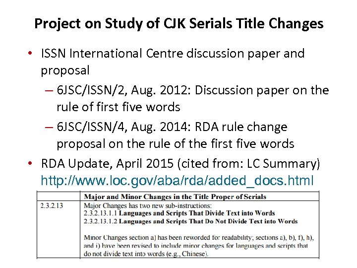 Project on Study of CJK Serials Title Changes • ISSN International Centre discussion paper