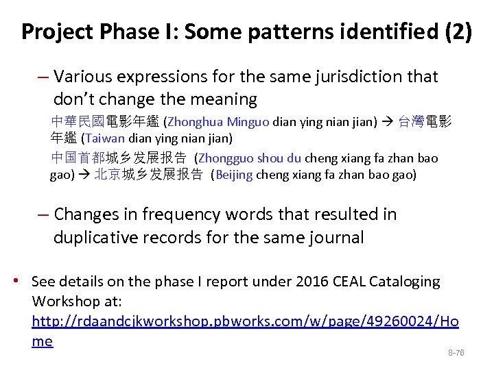 Project Phase I: Some patterns identified (2) – Various expressions for the same jurisdiction