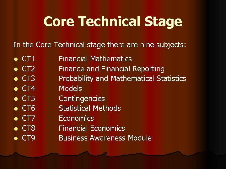 Core Technical Stage In the Core Technical stage there are nine subjects: l l