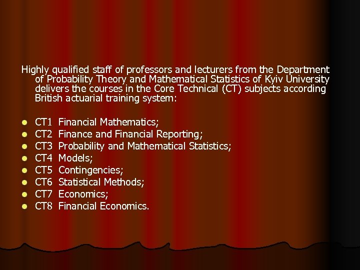 Highly qualified staff of professors and lecturers from the Department of Probability Theory and
