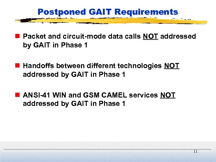 Postponed GAIT Requirements n Packet and circuit-mode data calls NOT addressed by GAIT in