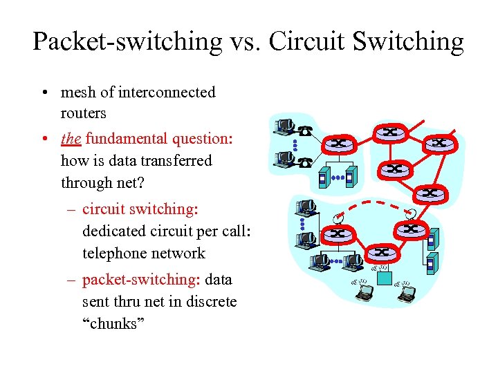 Packet-switching vs. Circuit Switching • mesh of interconnected routers • the fundamental question: how