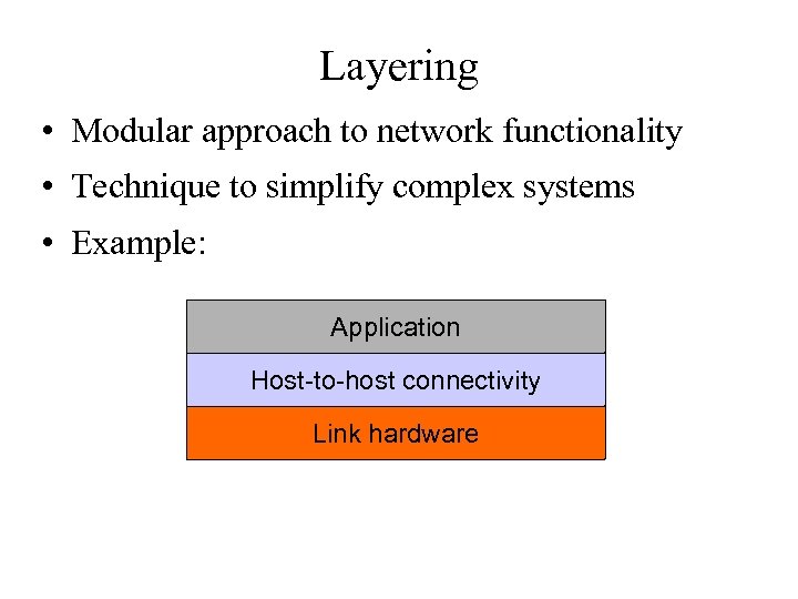 Layering • Modular approach to network functionality • Technique to simplify complex systems •