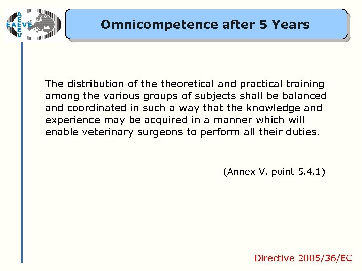 Omnicompetence after 5 Years The distribution of theoretical and practical training among the various