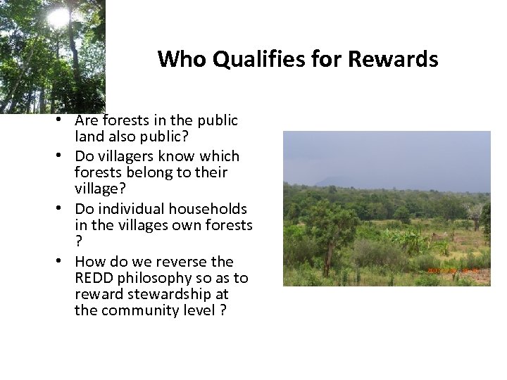 Who Qualifies for Rewards • Are forests in the public land also public? •