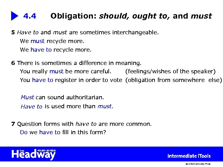 4. 4 Obligation: should, ought to, and must 5 Have to and must are