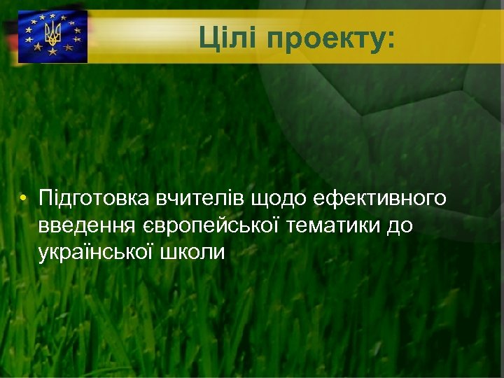 Цілі проекту: • Підготовка вчителів щодо ефективного введення європейської тематики до української школи 