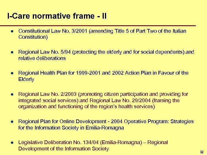 I-Care normative frame - II l Constitutional Law No. 3/2001 (amending Title 5 of