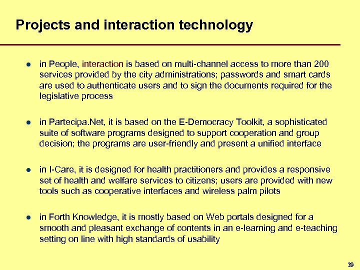 Projects and interaction technology l in People, interaction is based on multi-channel access to