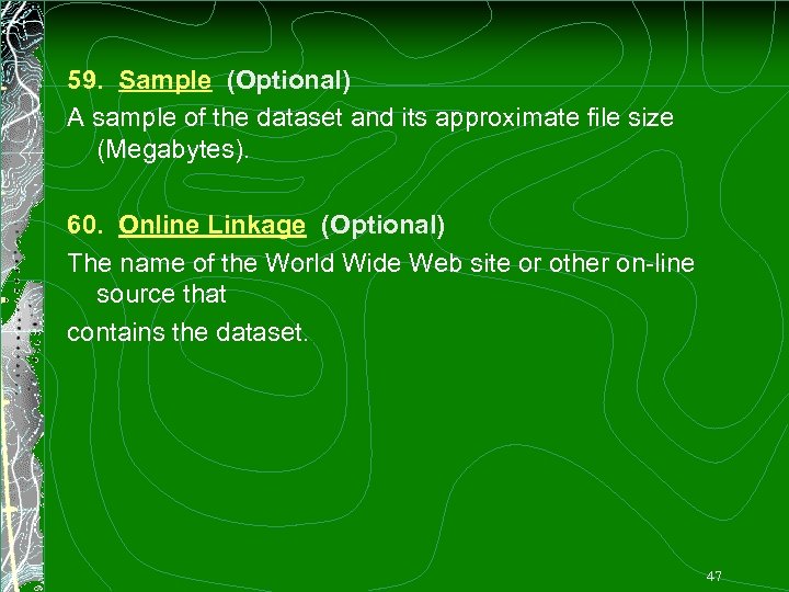 59. Sample (Optional) A sample of the dataset and its approximate file size (Megabytes).