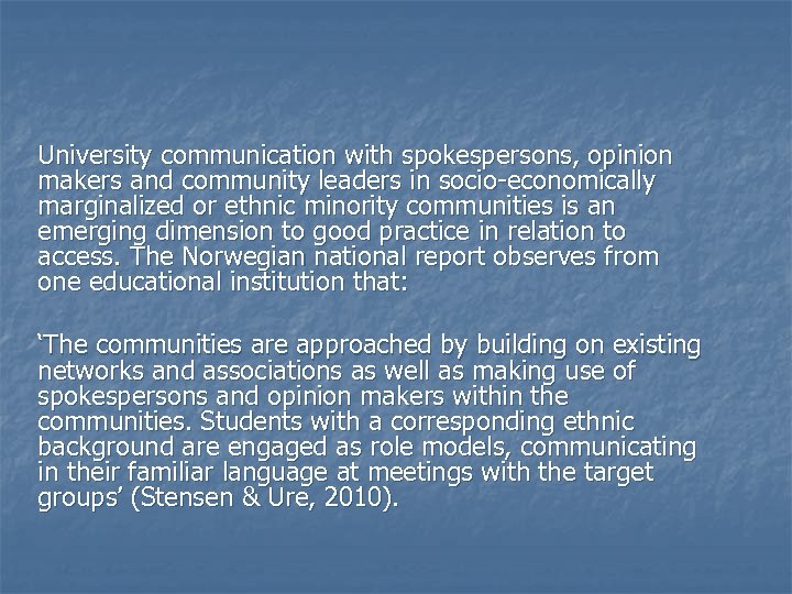 University communication with spokespersons, opinion makers and community leaders in socio-economically marginalized or ethnic