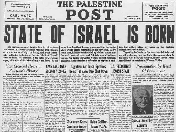 Declaração de Independência – criação do Estado de Israel 14 de maio de 1948