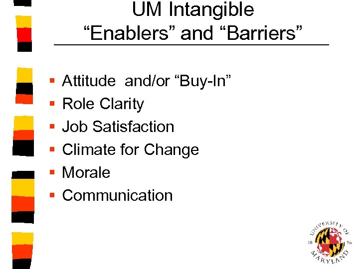 UM Intangible “Enablers” and “Barriers” § § § Attitude and/or “Buy-In” Role Clarity Job
