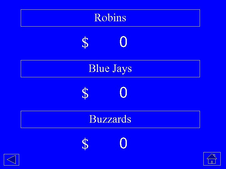 Robins $ Blue Jays $ Buzzards $ 