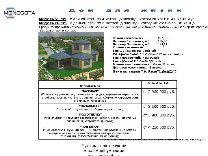 Модель V–m 5 с длиной стен по 4 метра //площадь коттеджа кратна 41, 52