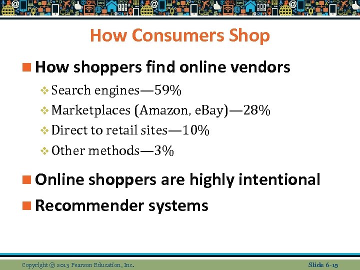 How Consumers Shop n How shoppers find online vendors v Search engines— 59% v