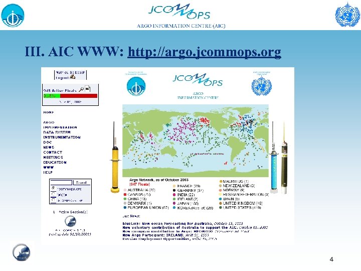 III. AIC WWW: http: //argo. jcommops. org 4 