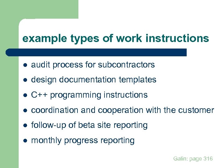 example types of work instructions l audit process for subcontractors l design documentation templates